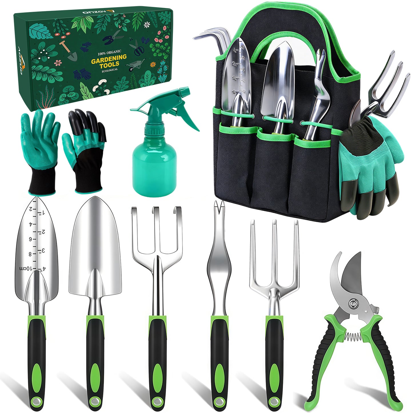 AOZUO 9-Piece Rust-Proof Garden Tool Set with Gift Bag