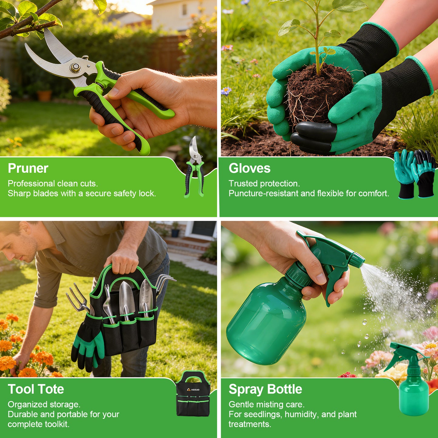 AOZUO 9-Piece Rust-Proof Garden Tool Set with Gift Bag